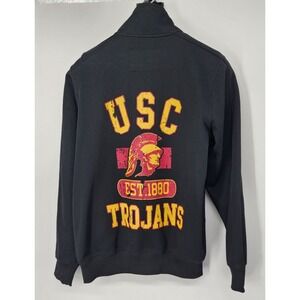 USC Trojans Mock Neck Full Zip Up Black Jacket Men's Size Small Logo on Back EUC
